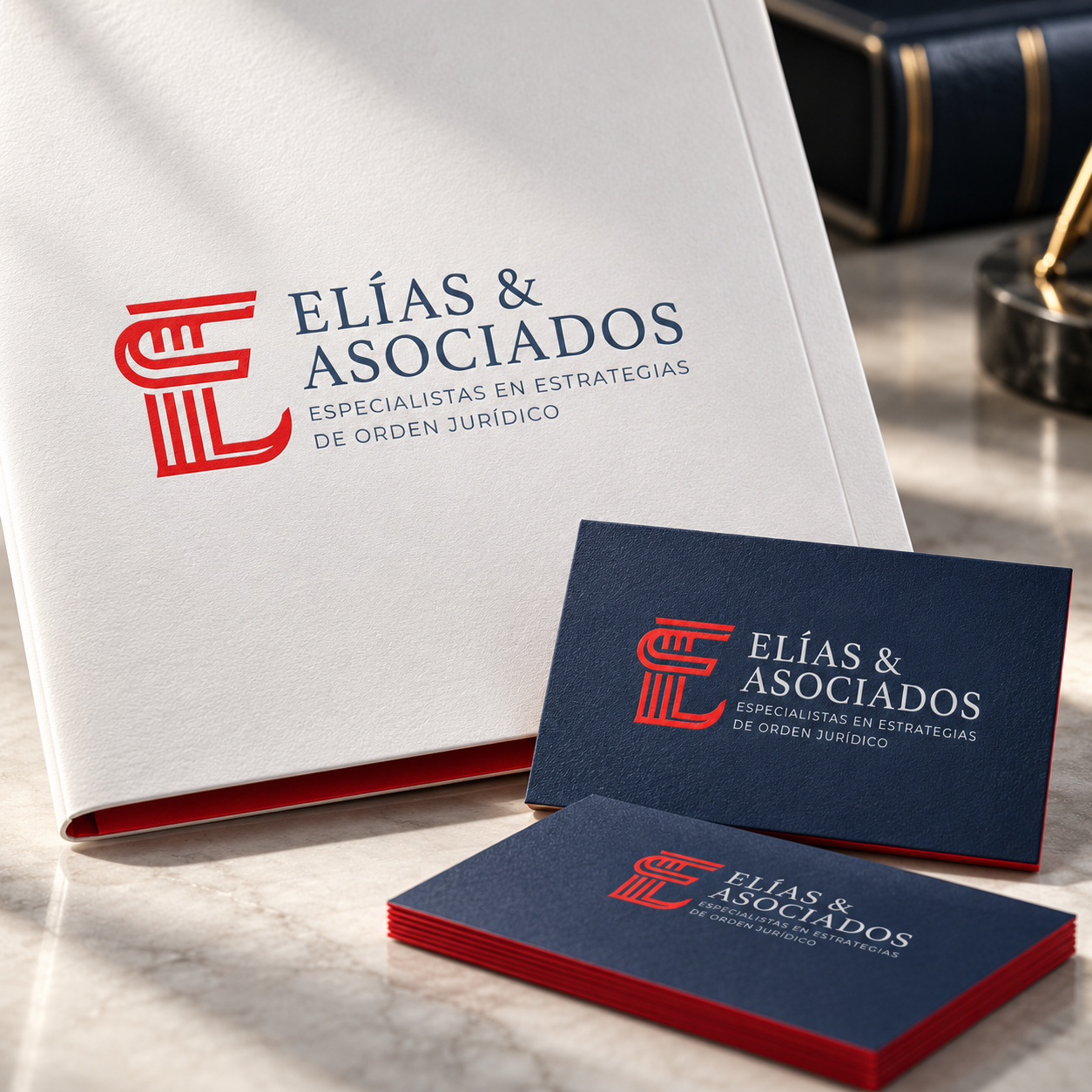 Mockup de aplicación del logo de Elías & Asociados diseñado por Yapo Creativo