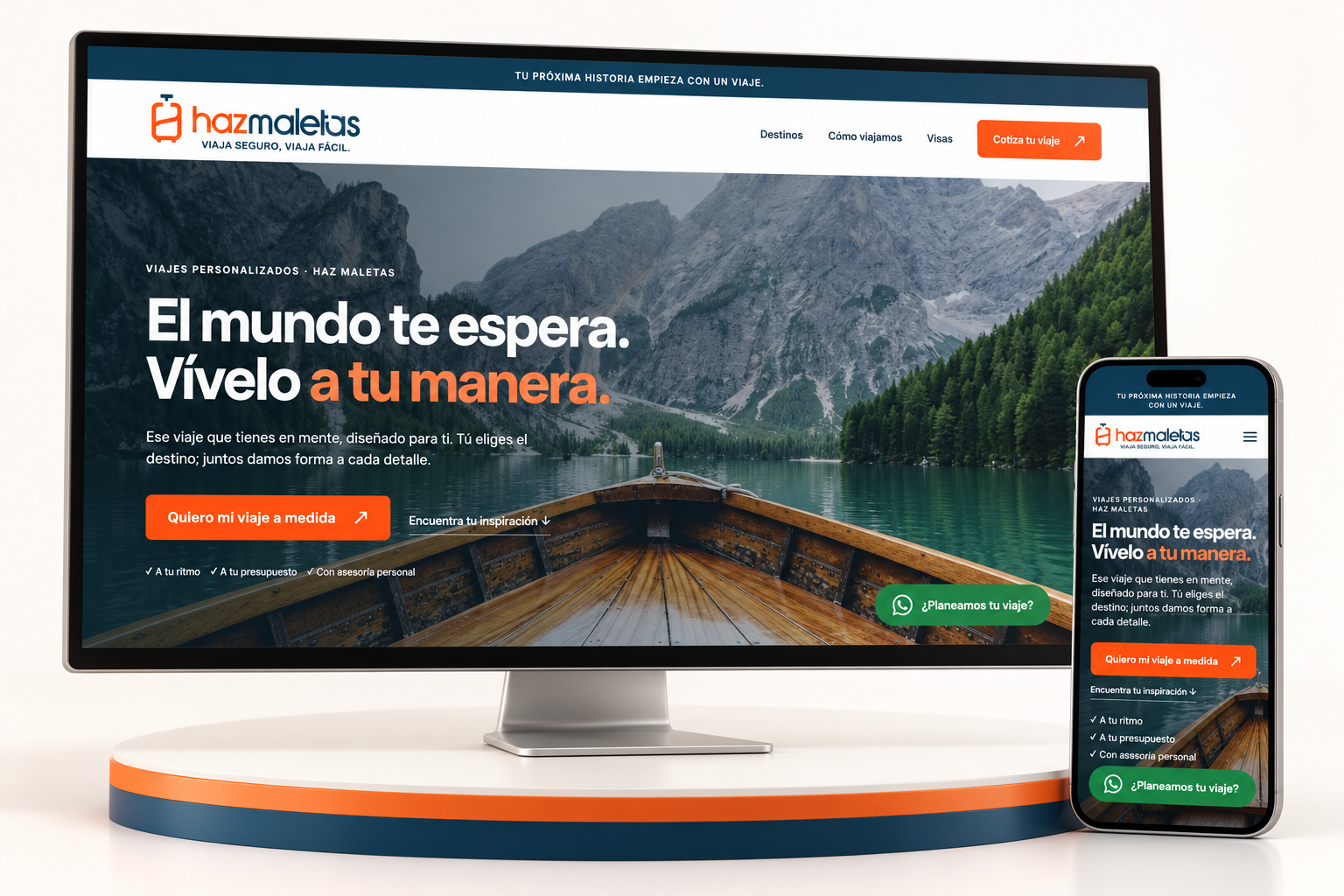 Mockup del proyecto web Haz Maletas en computadora y celular