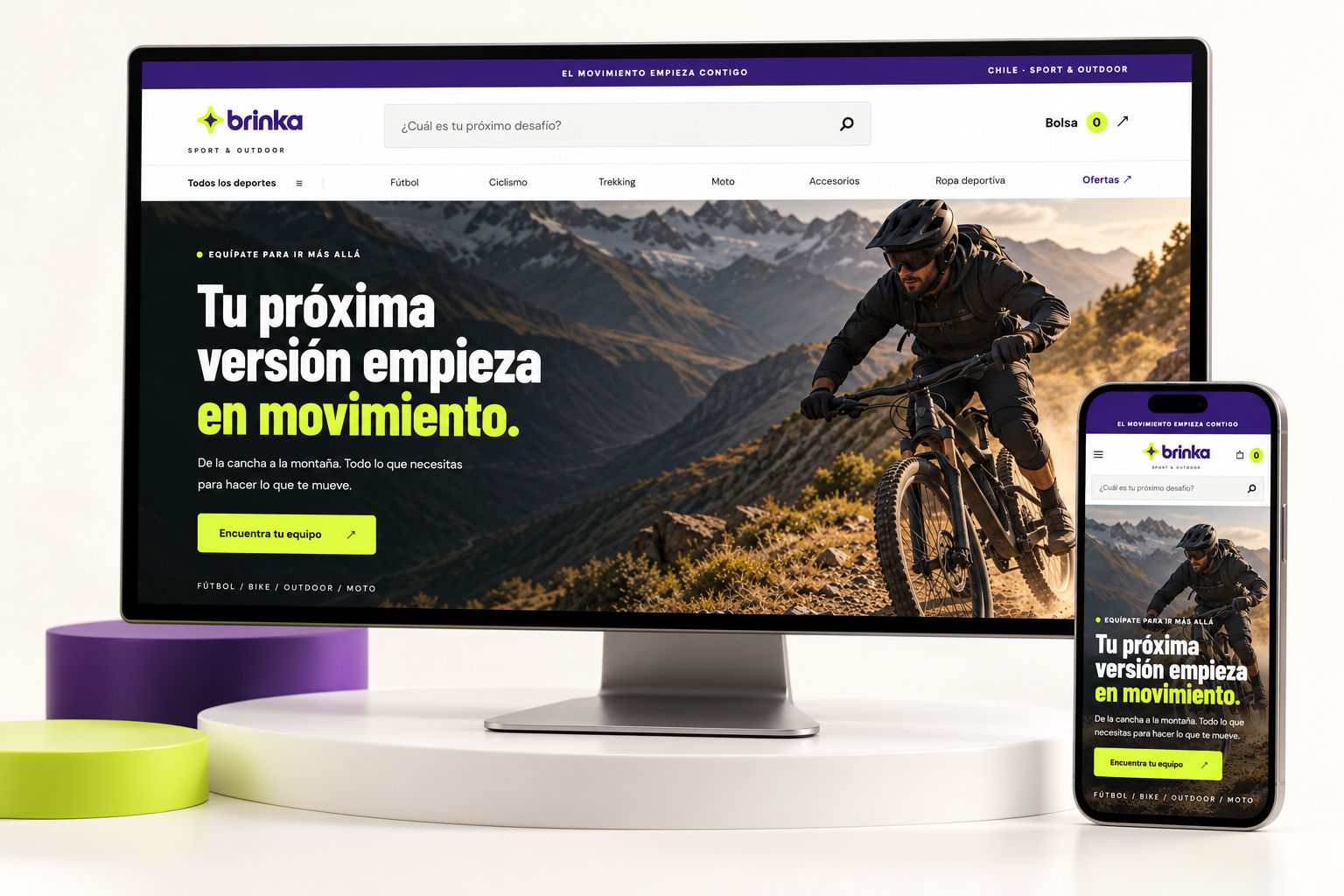 Mockup del proyecto web Brinka en computadora y celular