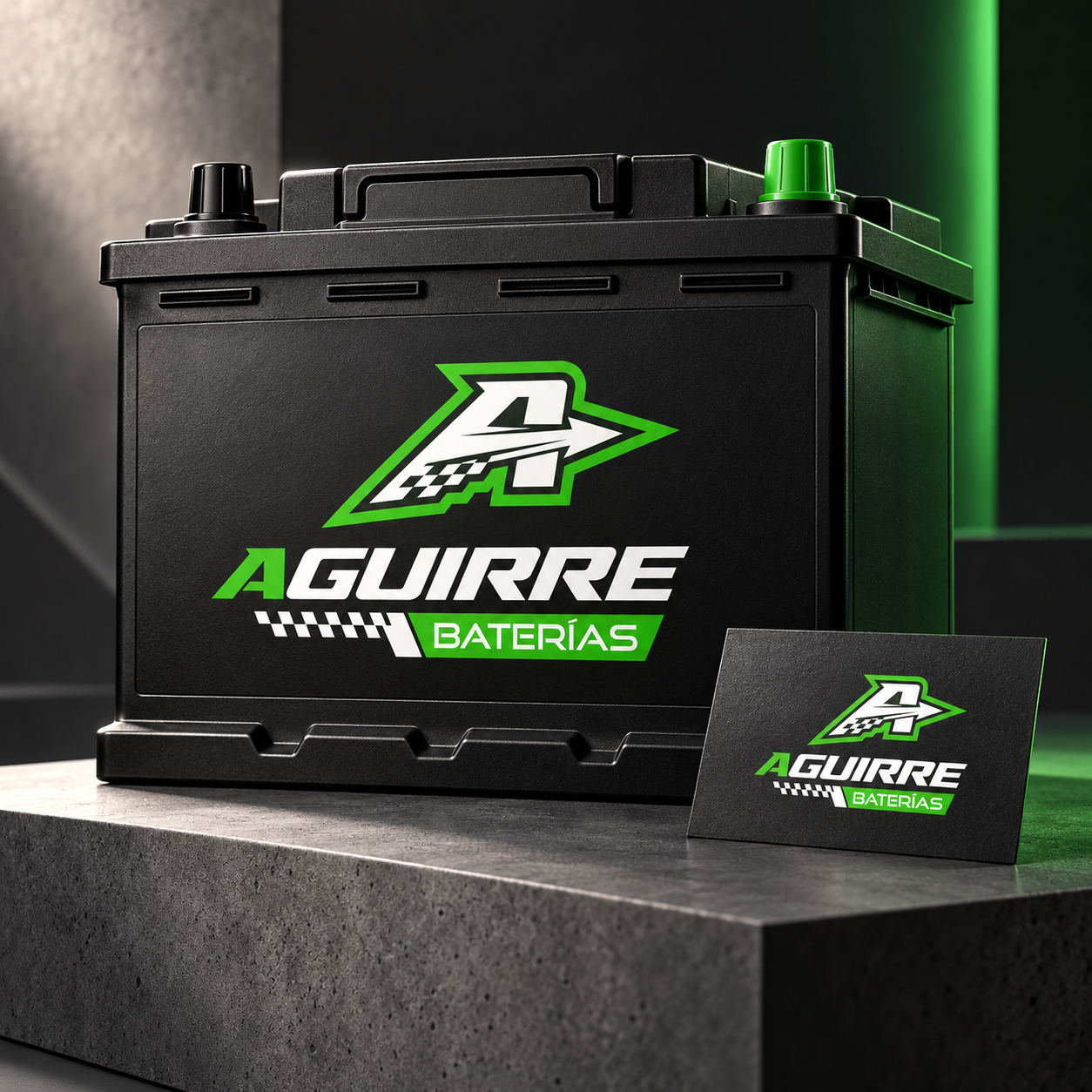 Mockup de aplicación del logo de Aguirre Baterías diseñado por Yapo Creativo