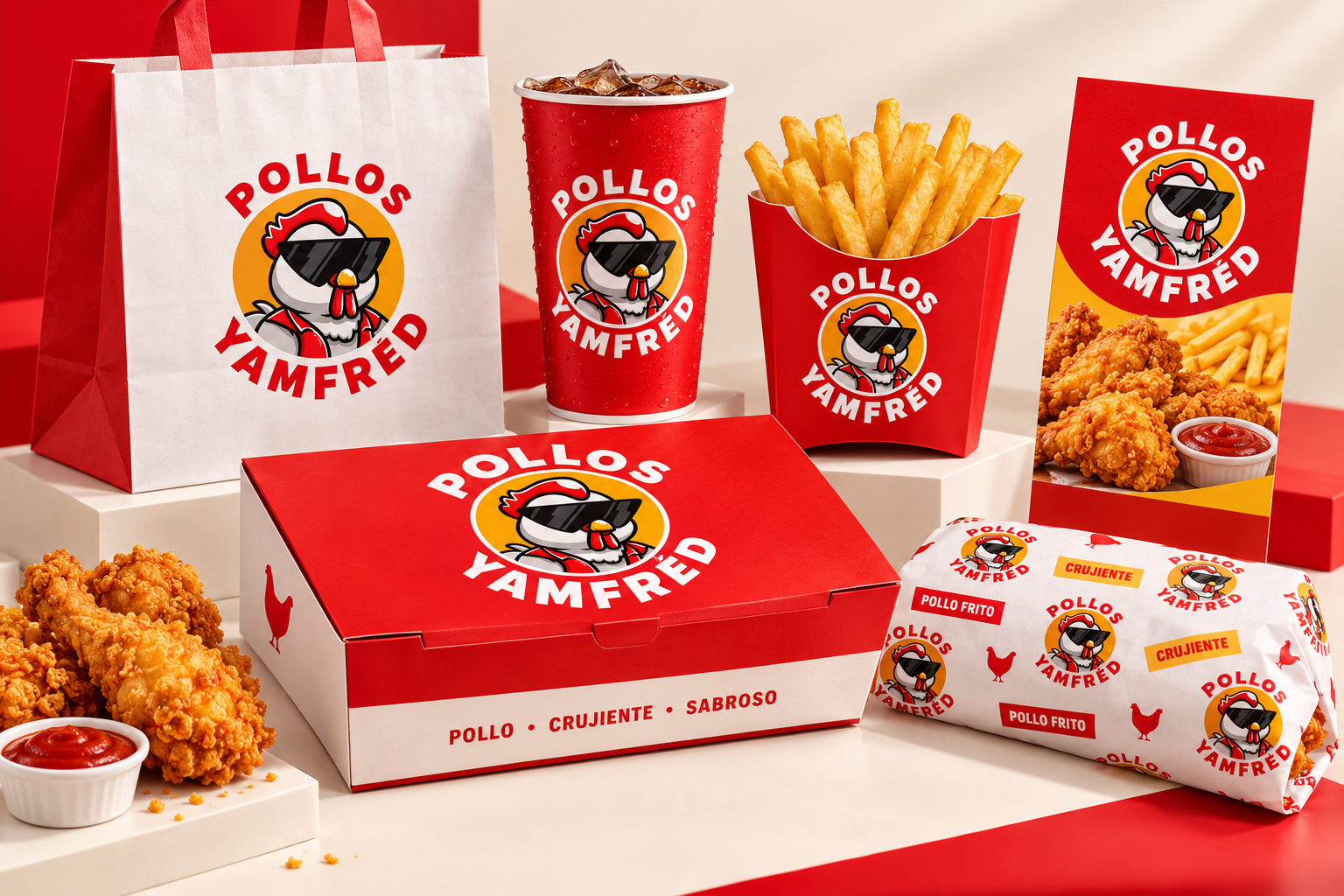 Mockup de Pollos Yamfred · Packaging